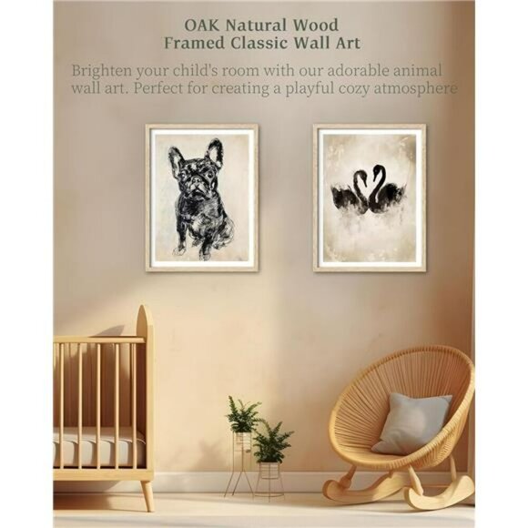 Swan Framed Wall Art 12x16 Oak Wood Print Cottagecore Kids Room Home Decor - Picture 5 of 8